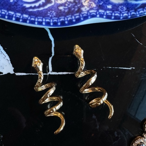 Gold Snake Spiral Earrings - Picture 1 of 3